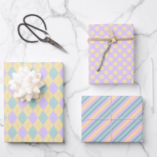 Cute Easter Pattern Pastel Wrapping Paper Sheets (Front)