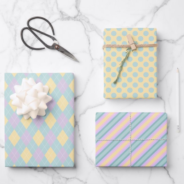 Cute Easter Pattern Pastel Wrapping Paper Sheets (Front)