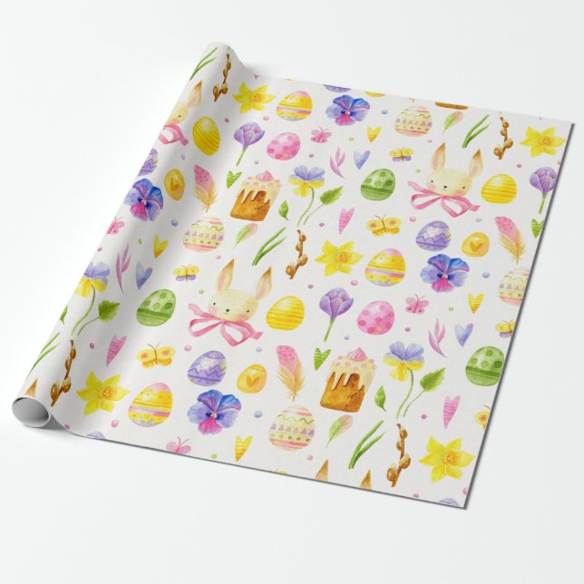 Cute Easter Pattern Wrapping Paper (Unrolled)