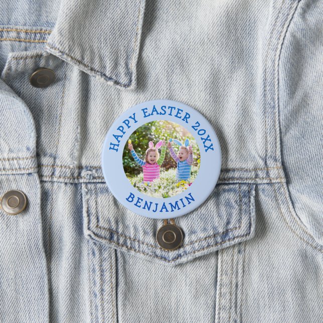 Cute Easter Photo With Boys Name Blue Button (In Situ)