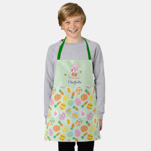Cute Easter Pink Bunny Garden Egg Hunt Kids Green Apron