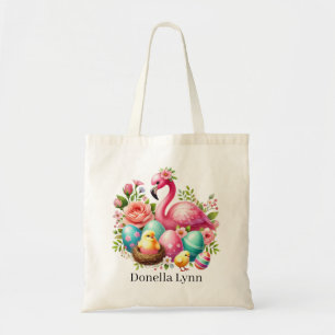 Cute Easter pink flamingo add name Tote Bag