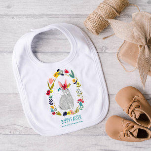 Cute Easter rabbit bunny floral wreath Baby Bib