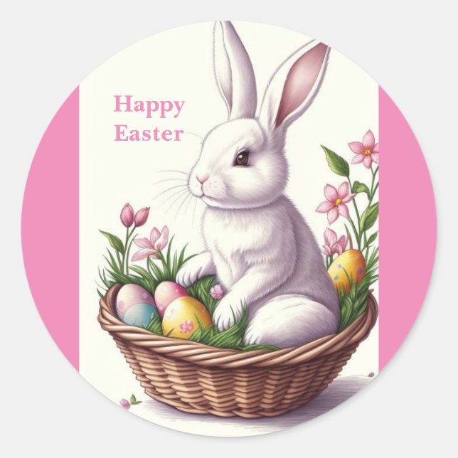 Cute Easter Rabbit  Classic Round Sticker (Front)