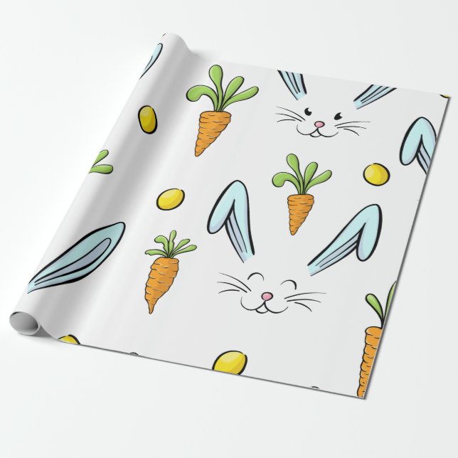 Cute Easter Rabbit Egg Carrot Pattern Gift Wrapping Paper (Unrolled)