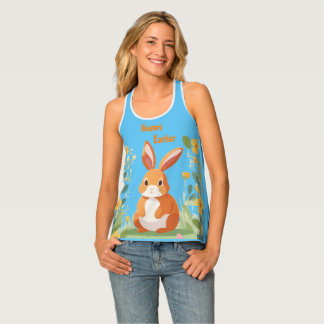"Cute Easter Rabbit on Sky Background" Tank Top