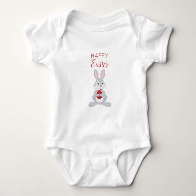 Cute Easter Rabbit Red Easter Egg Baby Bodysuit (Front)