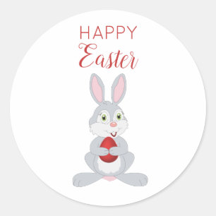 Cute Easter Rabbit Red Easter Egg Classic Round Sticker