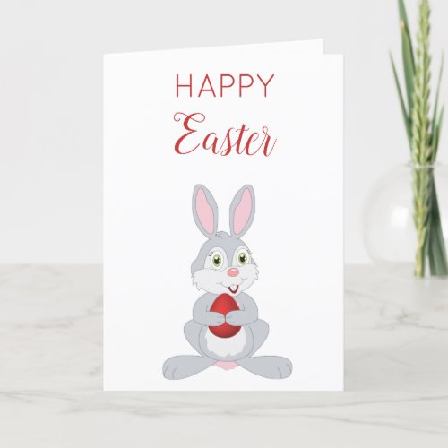 Cute Easter Rabbit Red Easter Egg  Holiday Card