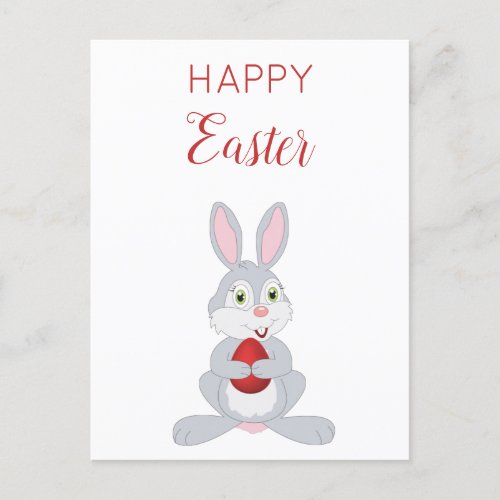 Cute Easter Rabbit Red Easter Egg Holiday Postcard