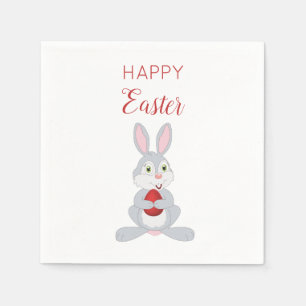 Cute Easter Rabbit Red Easter Egg Napkins