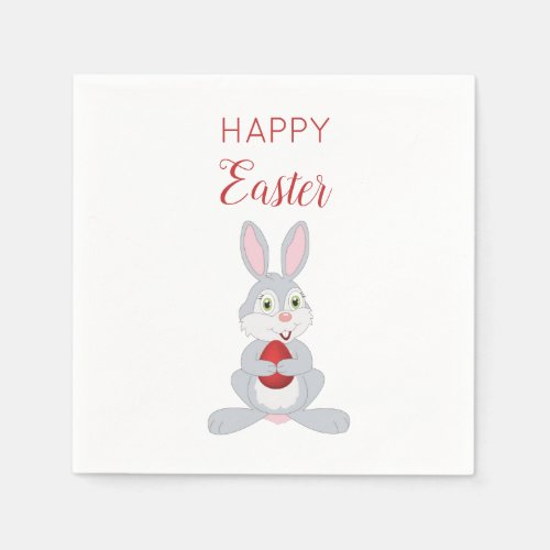 Cute Easter Rabbit Red Easter Egg Napkins