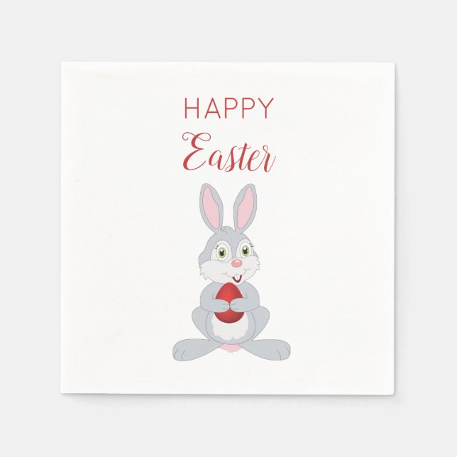 Cute Easter Rabbit Red Easter Egg Napkins (Front)