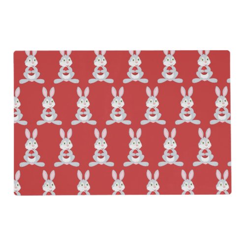 Cute Easter Rabbit Red Easter Egg Red Placemat