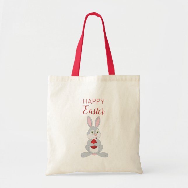 Cute Easter Rabbit Red Easter Egg Tote Bag (Front)
