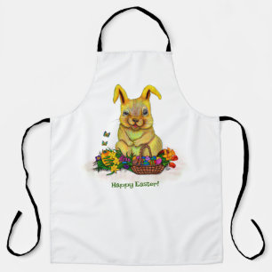 Cute Easter Rabbit with Eggs and Flowers Apron
