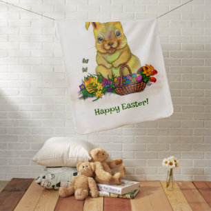 Cute Easter Rabbit with Eggs and Flowers Baby Blanket