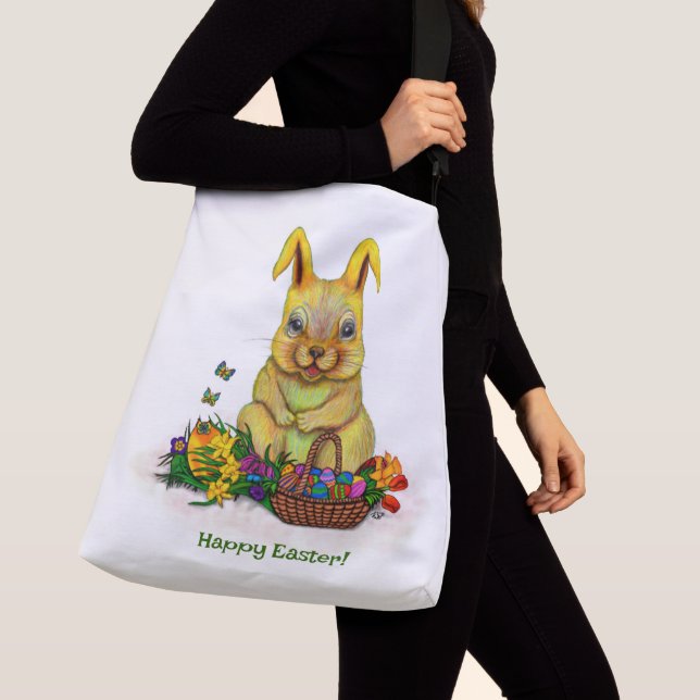 Cute Easter Rabbit with Eggs and Flowers Crossbody Bag (Close Up)