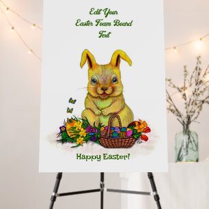 Cute Easter Rabbit with Eggs and Flowers Foam Board