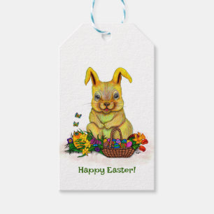 Cute Easter Rabbit with Eggs and Flowers Gift Tags