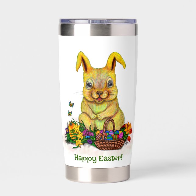 Cute Easter Rabbit with Eggs and Flowers Insulated Tumbler (Back)