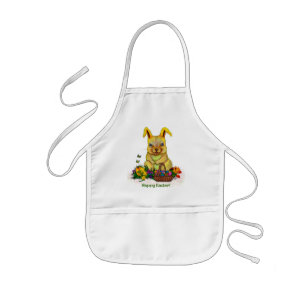 Cute Easter Rabbit with Eggs and Flowers Kids' Apron
