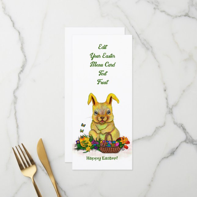 Cute Easter Rabbit with Eggs and Flowers Menu (Front/Back In Situ)