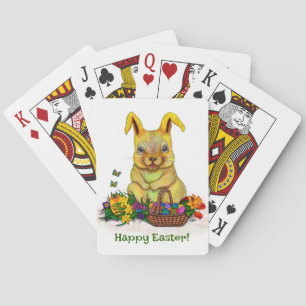 Cute Easter Rabbit with Eggs and Flowers Poker Cards