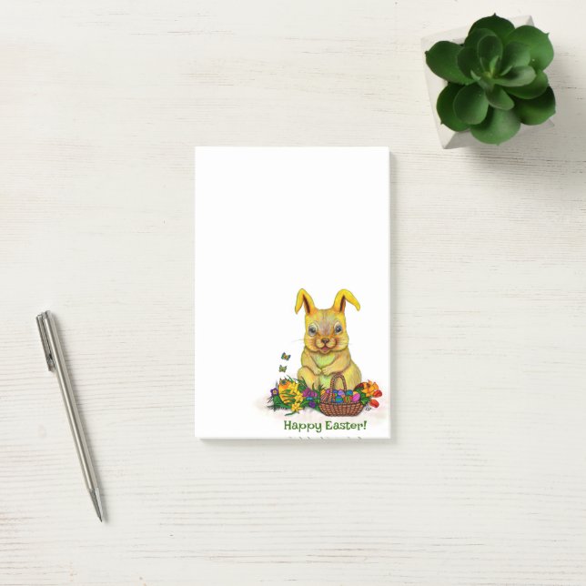 Cute Easter Rabbit with Eggs and Flowers Post-it Notes (Office)