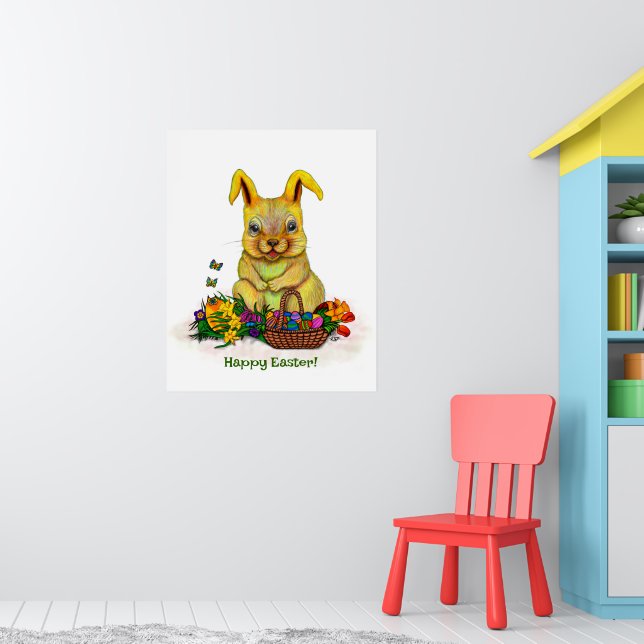 Cute Easter Rabbit with Eggs and Flowers Poster (Nursery 1)