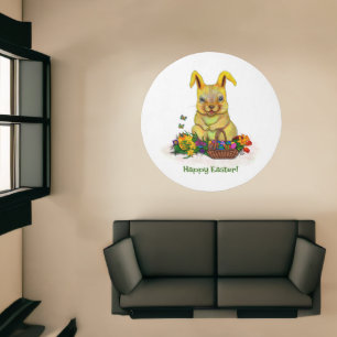 Cute Easter Rabbit with Eggs and Flowers Rug