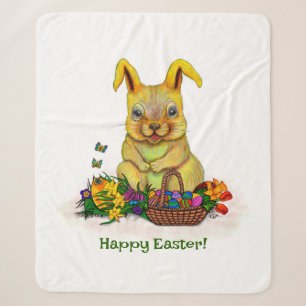 Cute Easter Rabbit with Eggs and Flowers Sherpa Blanket