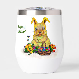 Cute Easter Rabbit with Eggs and Flowers Thermal Wine Tumbler