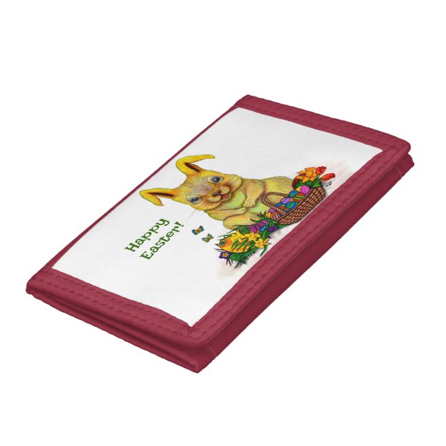 Cute Easter Rabbit with Eggs and Flowers Trifold Wallet (Bottom)