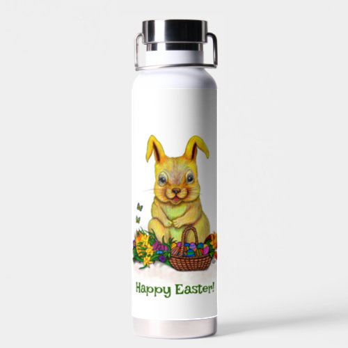 Cute Easter Rabbit with Eggs and Flowers Water Bottle