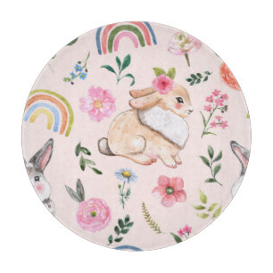 Cute Easter Rabbits Floral Pattern Cutting Board