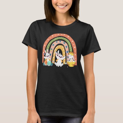 Cute  Easter Rainbow Bunny Happy Easter Day Outfit T_Shirt