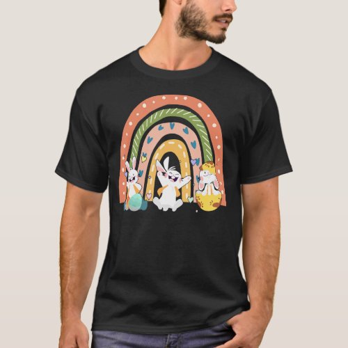 Cute  Easter Rainbow Bunny Happy Easter Day Outfit T_Shirt