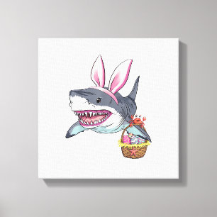 Cute Easter Shark Bunny Ears Basket Eggs Happy Eas Canvas Print