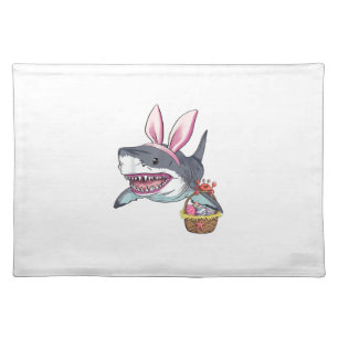 Cute Easter Shark Bunny Ears Basket Eggs Happy Eas Cloth Placemat