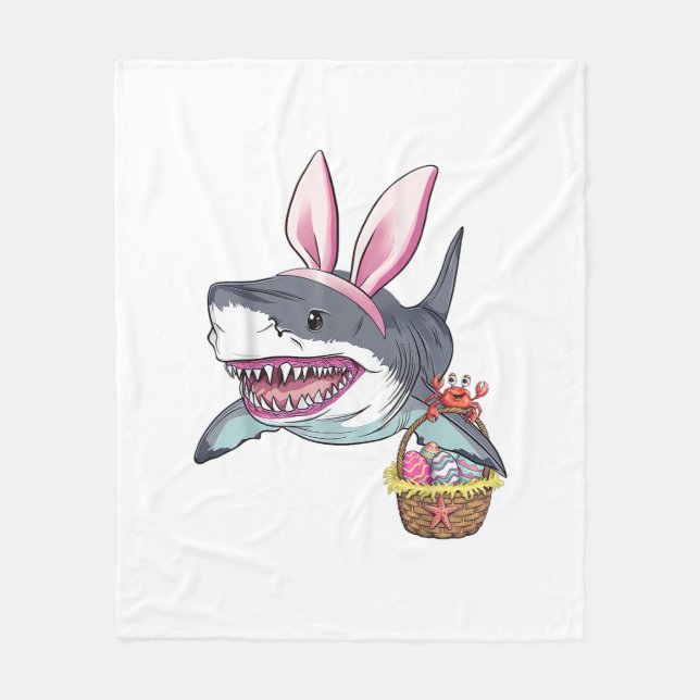 Cute Easter Shark Bunny Ears Basket Eggs Happy Eas Fleece Blanket (Front)