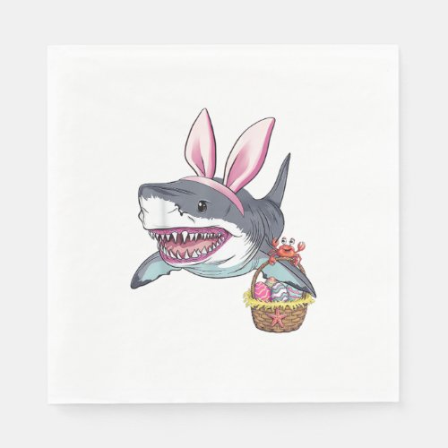 Cute Easter Shark Bunny Ears Basket Eggs Happy Eas Napkins