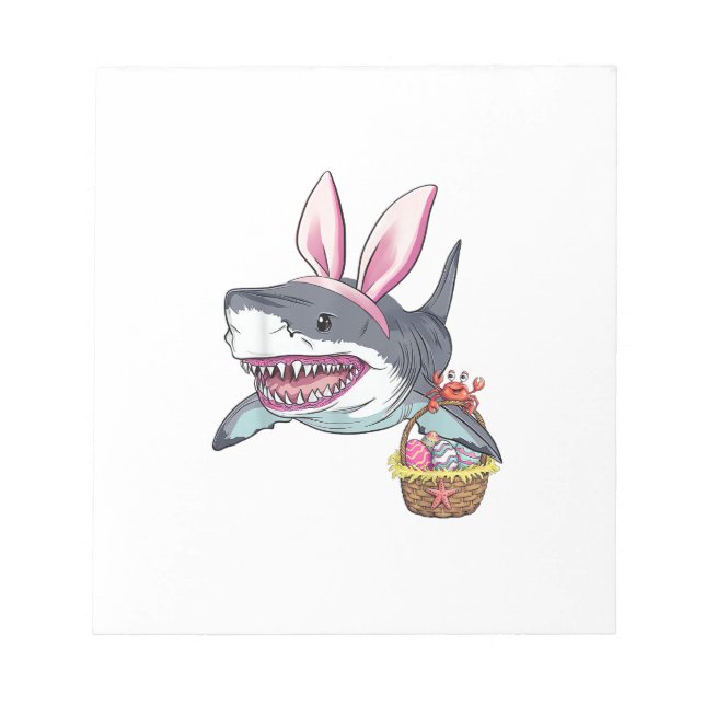Cute Easter Shark Bunny Ears Basket Eggs Happy Eas Notepad (Front)
