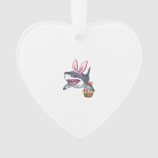 Cute Easter Shark Bunny Ears Basket Eggs Happy Eas Ornament (Front)