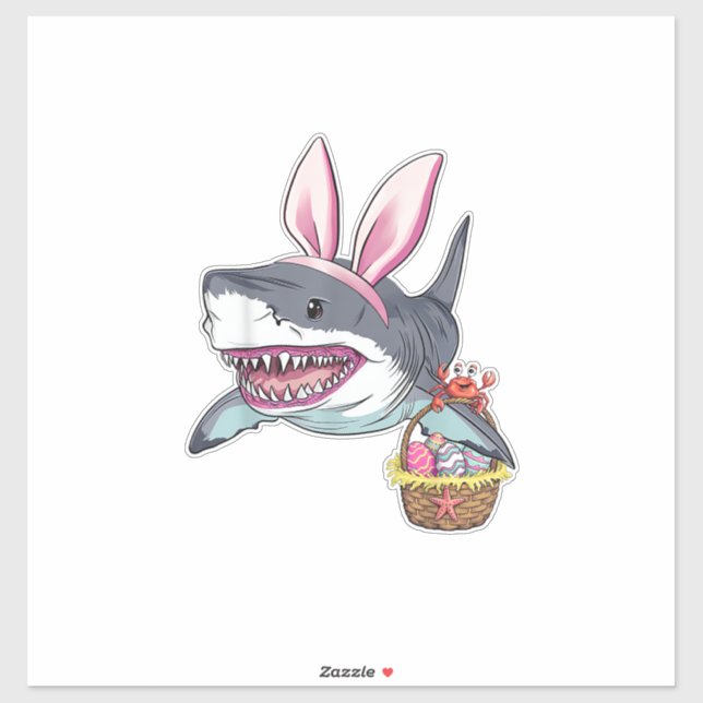 Cute Easter Shark Bunny Ears Basket Eggs Happy Eas Sticker (Sheet)