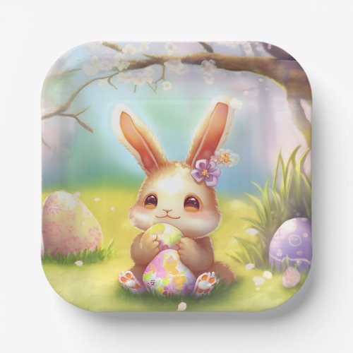 Cute Easter Spring Bunny Folded Paper Plates