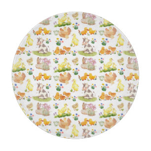 Cute Easter Spring Farm Animals Tablecloth Cutting Board