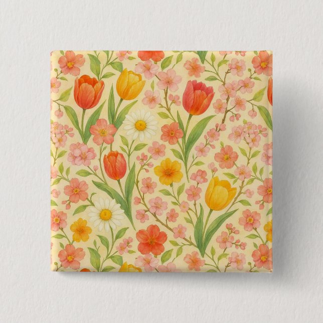 Cute Easter/spring patterned flowers Button (Front)