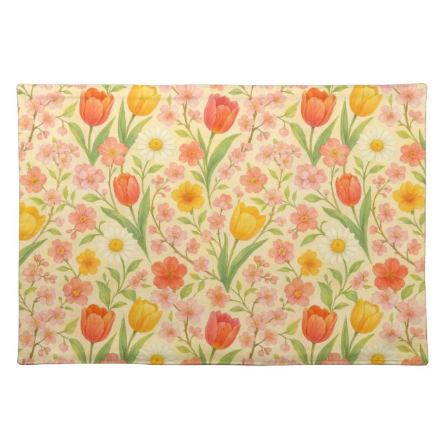 Cute Easter/spring patterned flowers Cloth Placemat (Front)