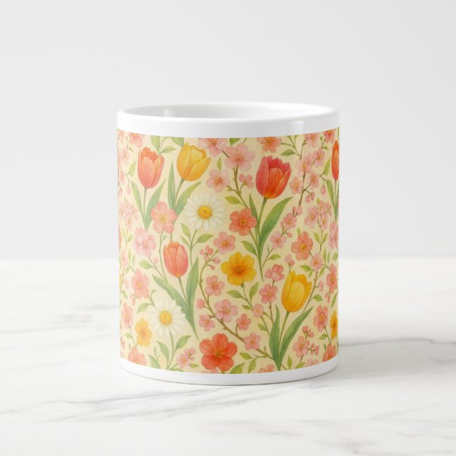 Cute Easter/spring patterned flowers Giant Coffee Mug (Front)